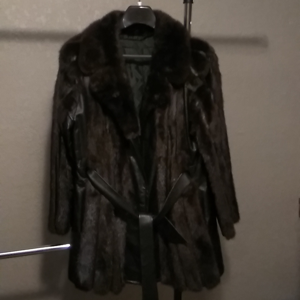 Natural Mink, leather, coat, size L